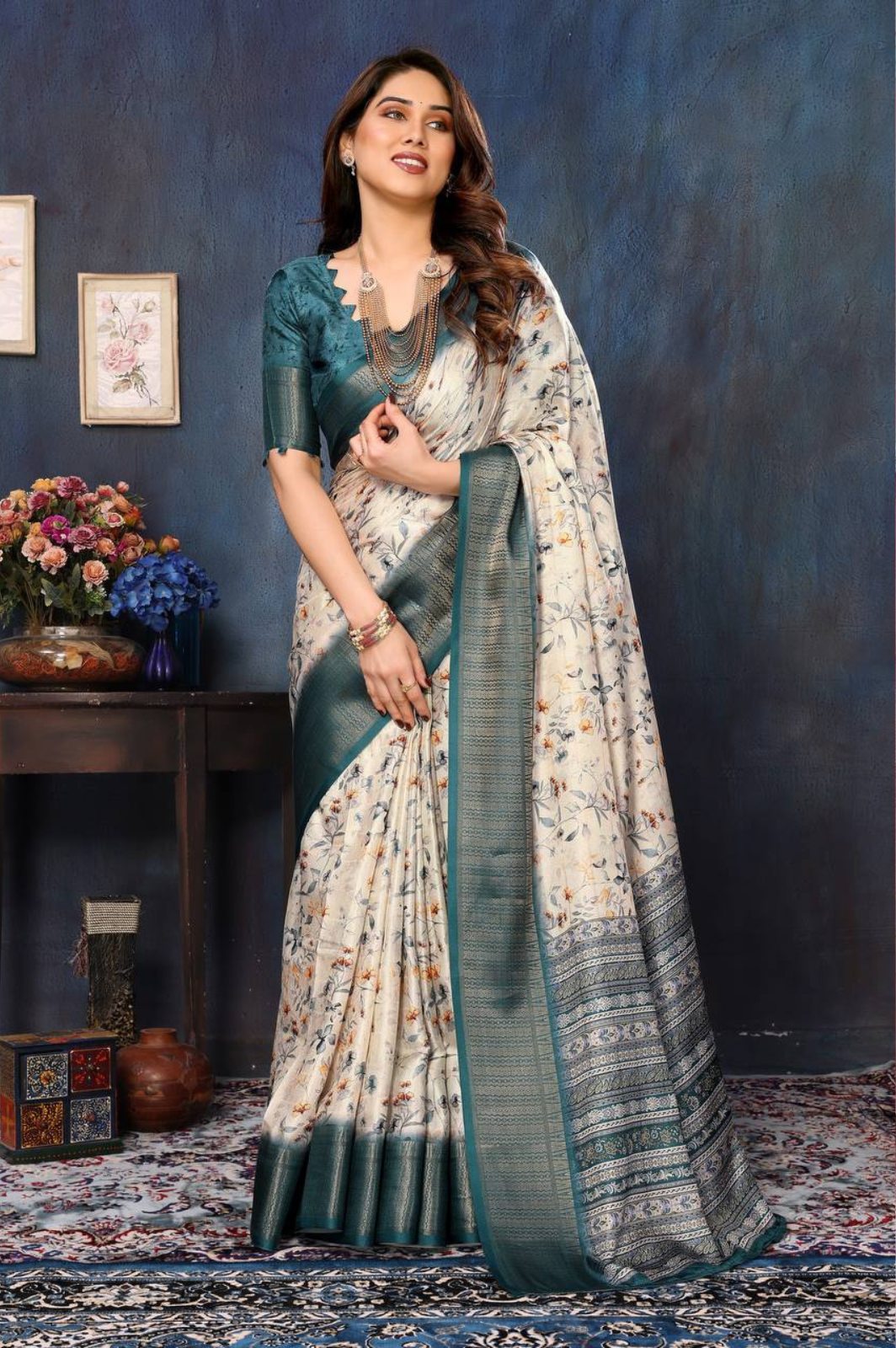 Banarasi Heavy Cotton Silk Saree with Digital Print and Jacquard Patto Borde