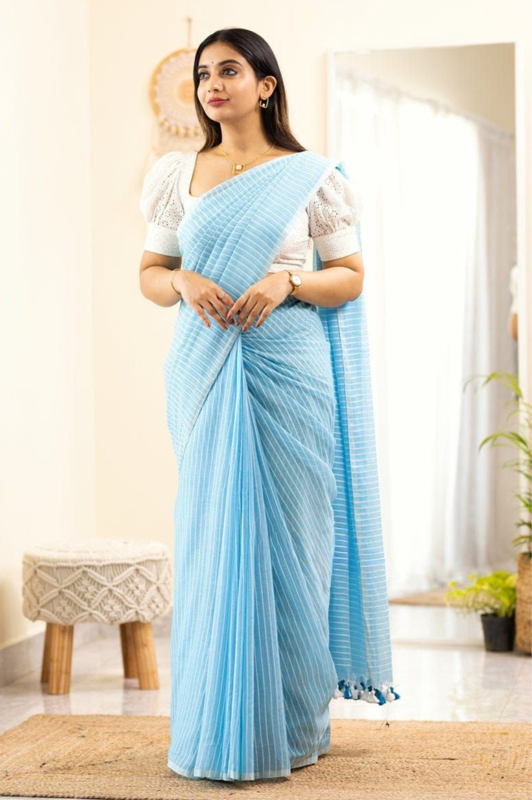 Soft Khadi Cotton Saree with Very Fancy Tassels Designed