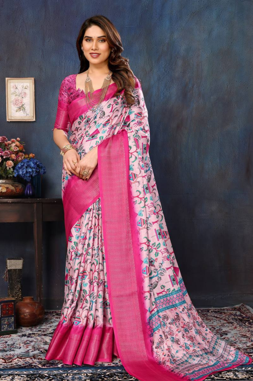 Banarasi Heavy Cotton Silk Saree with Digital Print and Jacquard Patto Borde