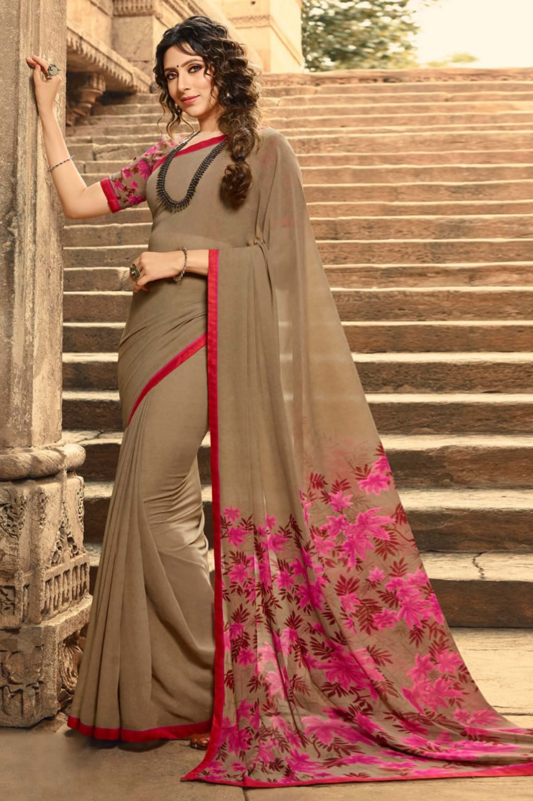 Georgette Silk Printed Saree with Beautiful Jacquard Lace