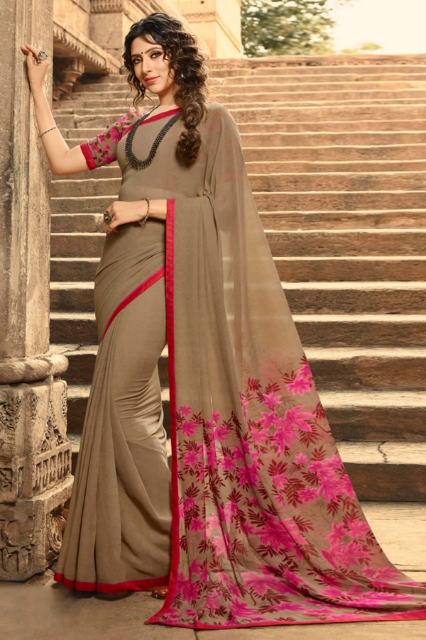 Georgette Silk Printed Saree with Beautiful Jacquard Lace