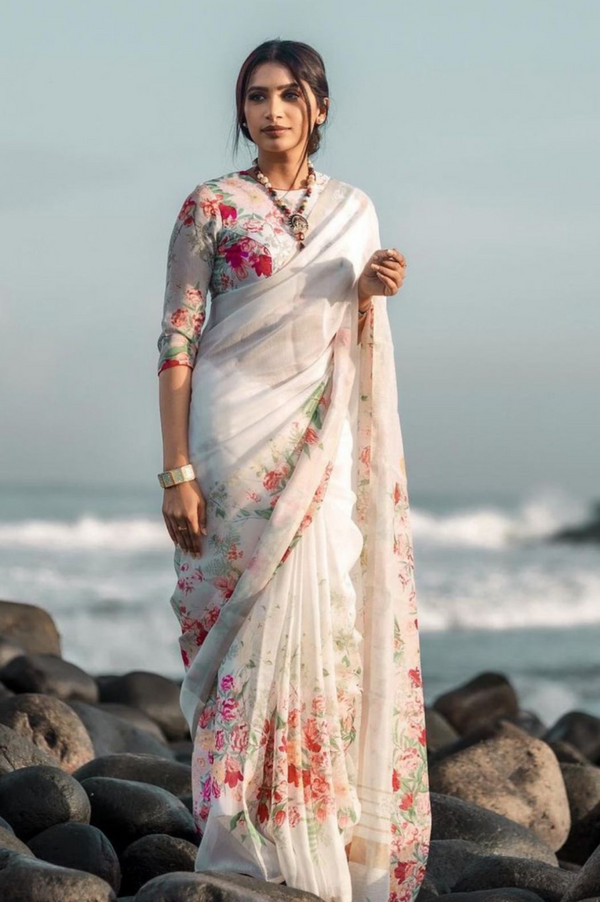 Fancy Cotton Linen Saree with Superb Digital Print and Digital Print Blouse