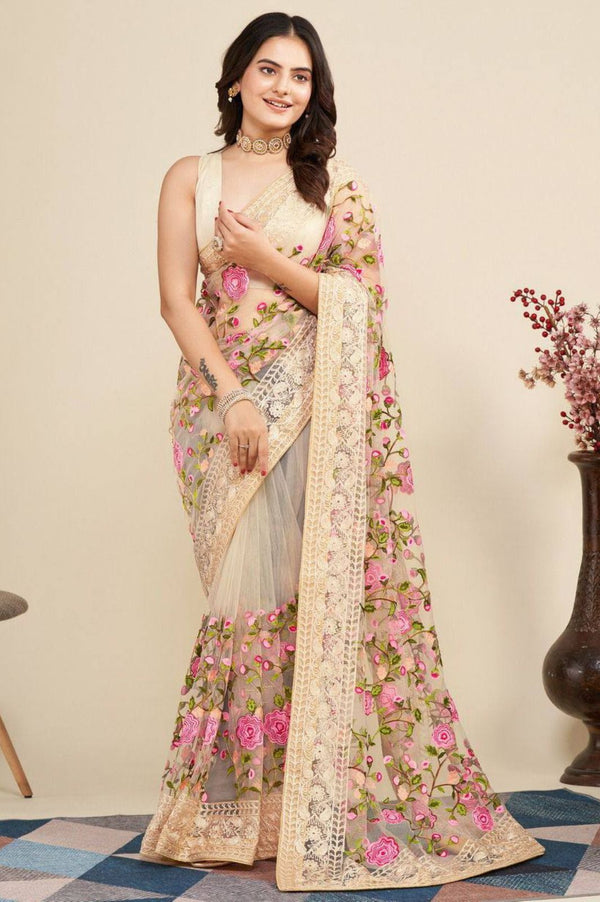 Soft Net Chikankari Embroidery Saree