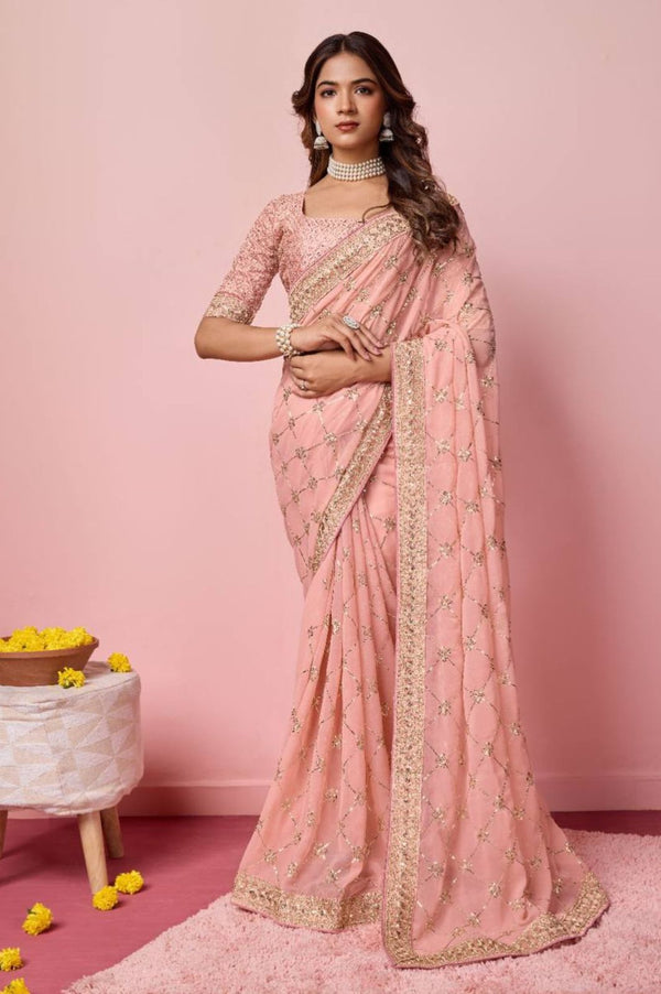 Elegant Soft Georgette Saree with All Over Sequins Work