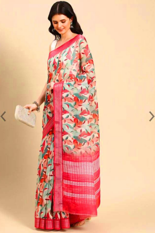 Fancy Cotton Linen Saree with Superb Digital Print and Digital Print Blouse