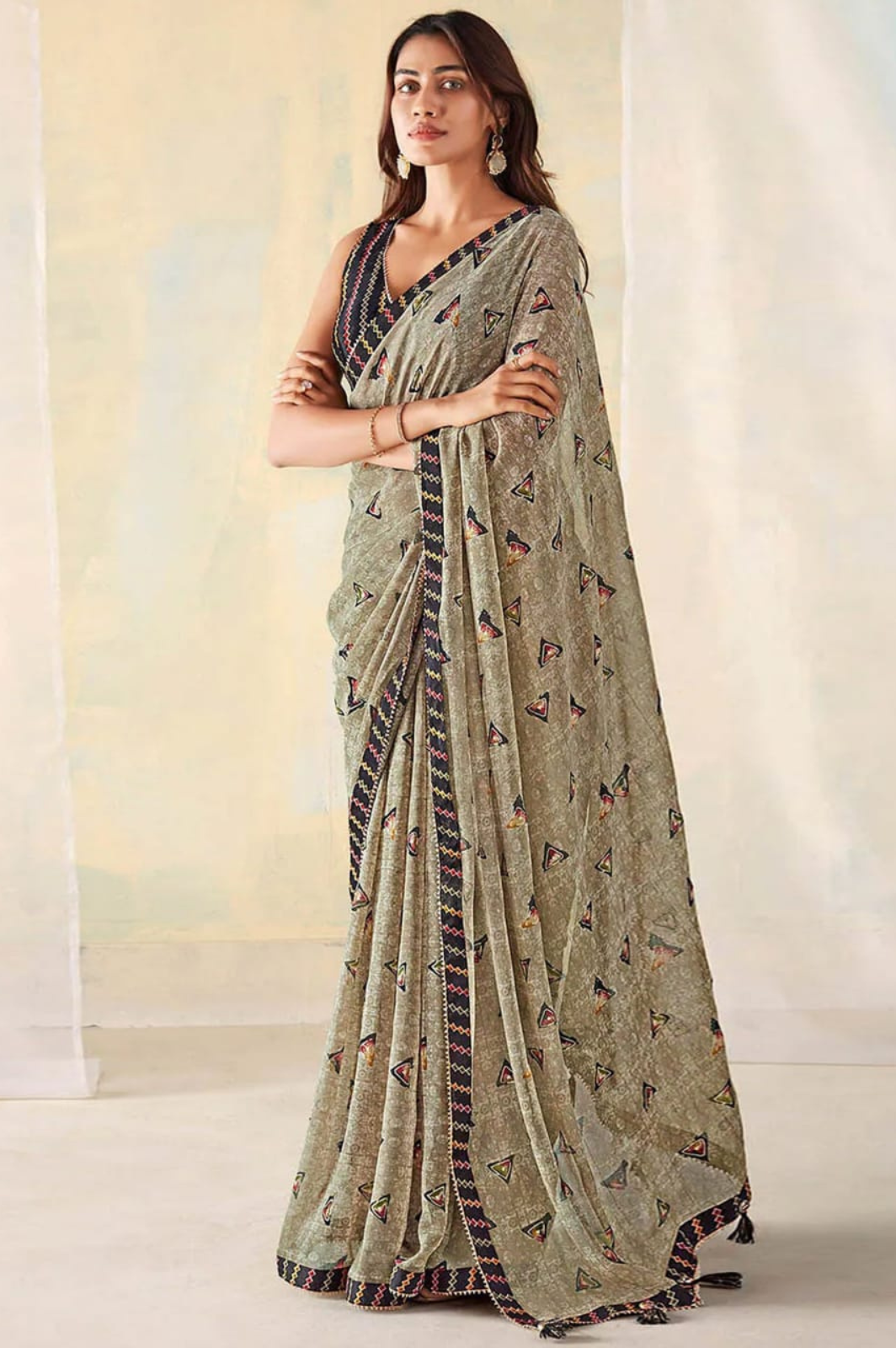 Bright Checks Georgette Silk Saree with Samosa Lace Work