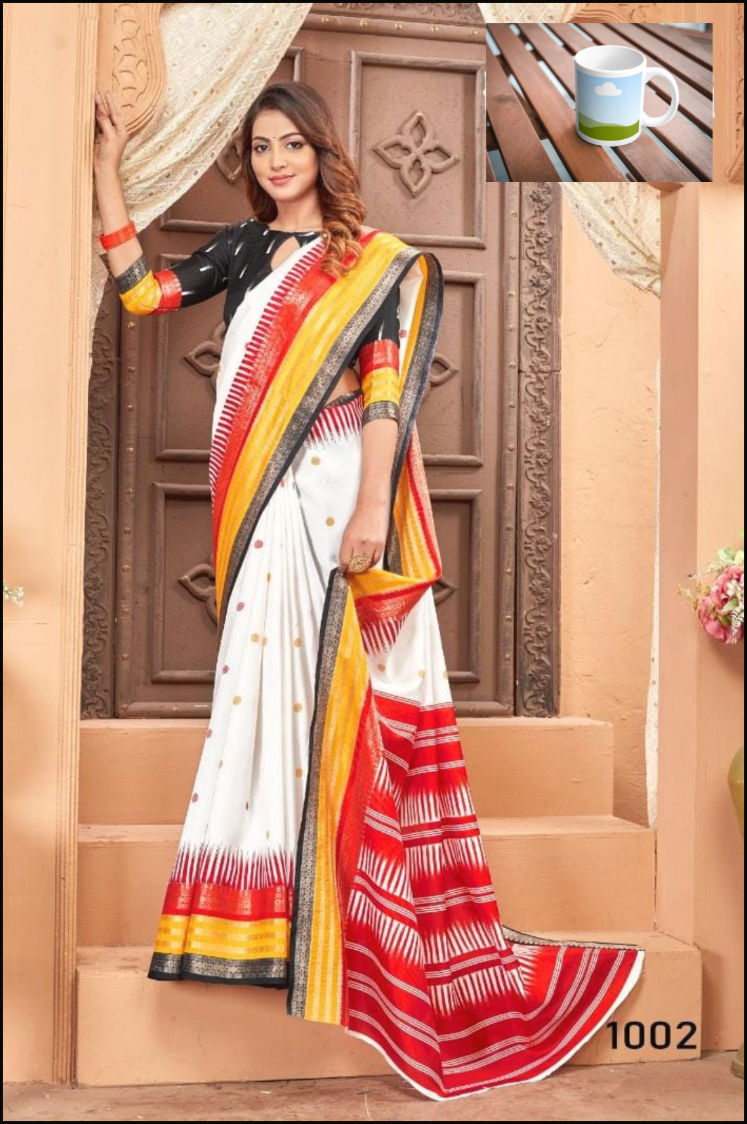 soft cotton crape saree with woven zari border