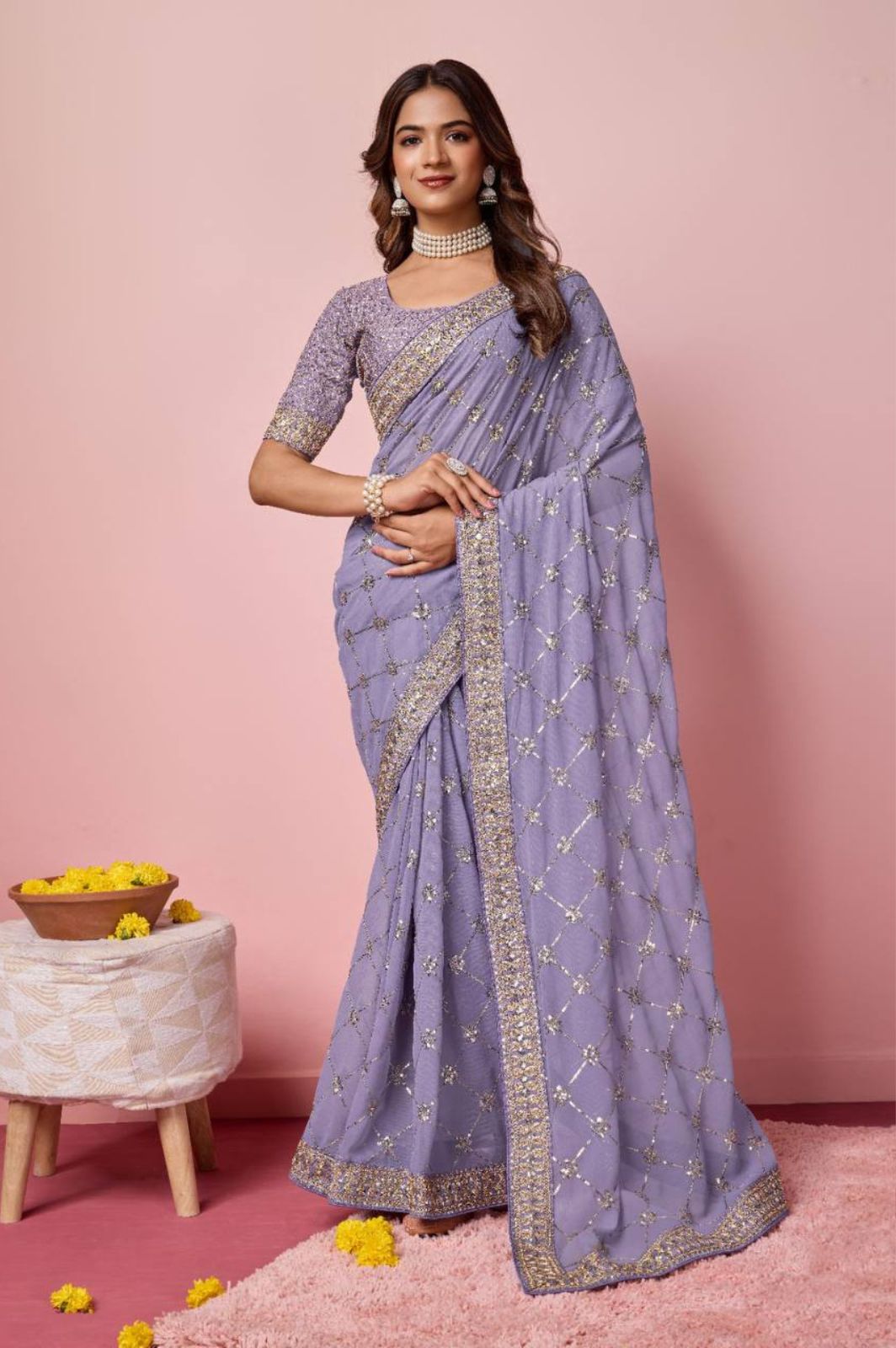 Elegant Soft Georgette Saree with All Over Sequins Work