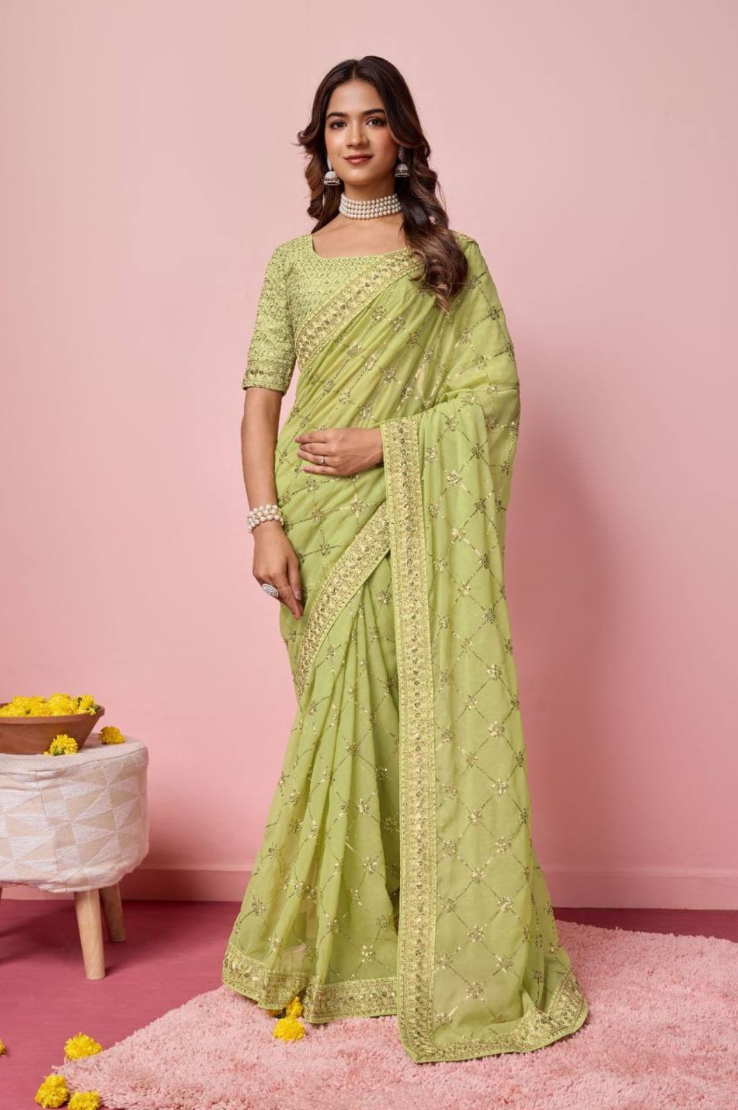 Elegant Soft Georgette Saree with All Over Sequins Work