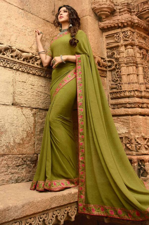 Georgette Silk Printed Saree with Beautiful Jacquard Lace