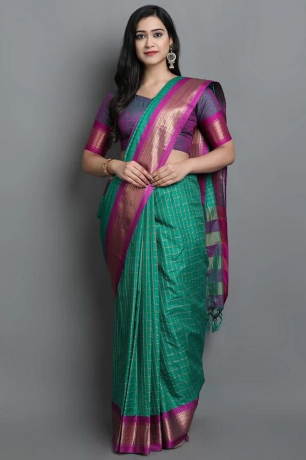 Heavy Rich Cotton Silk Saree with Jacquard Weaving and Rich Heavy Border