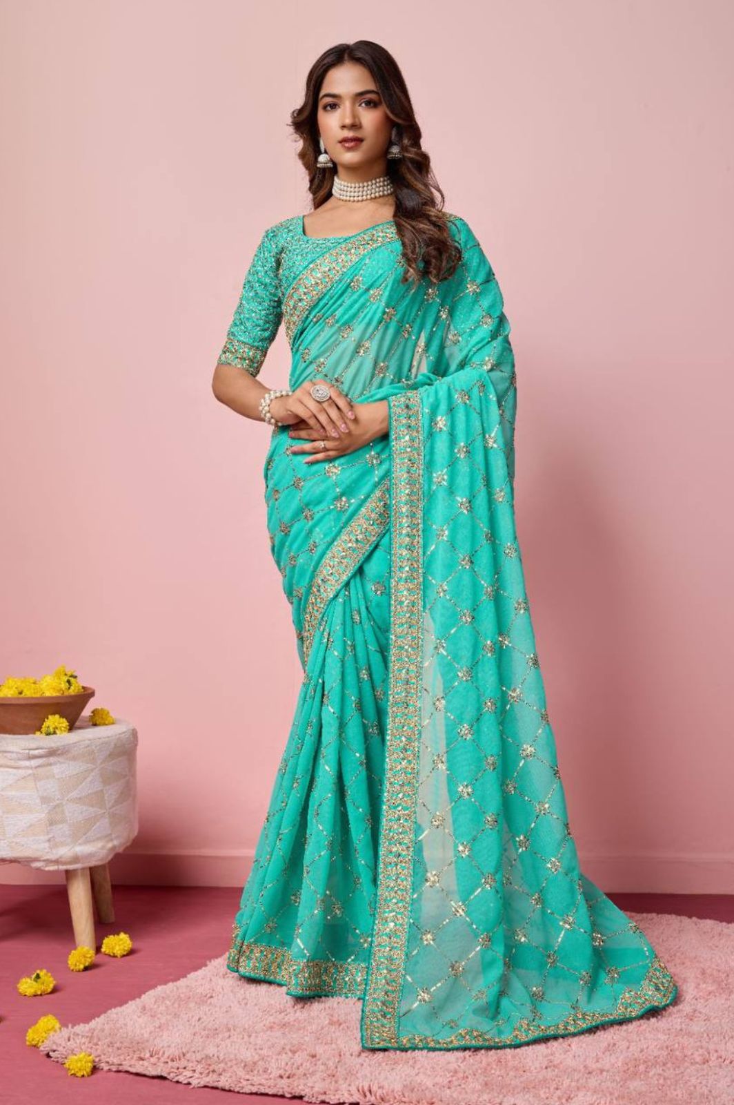 Elegant Soft Georgette Saree with All Over Sequins Work