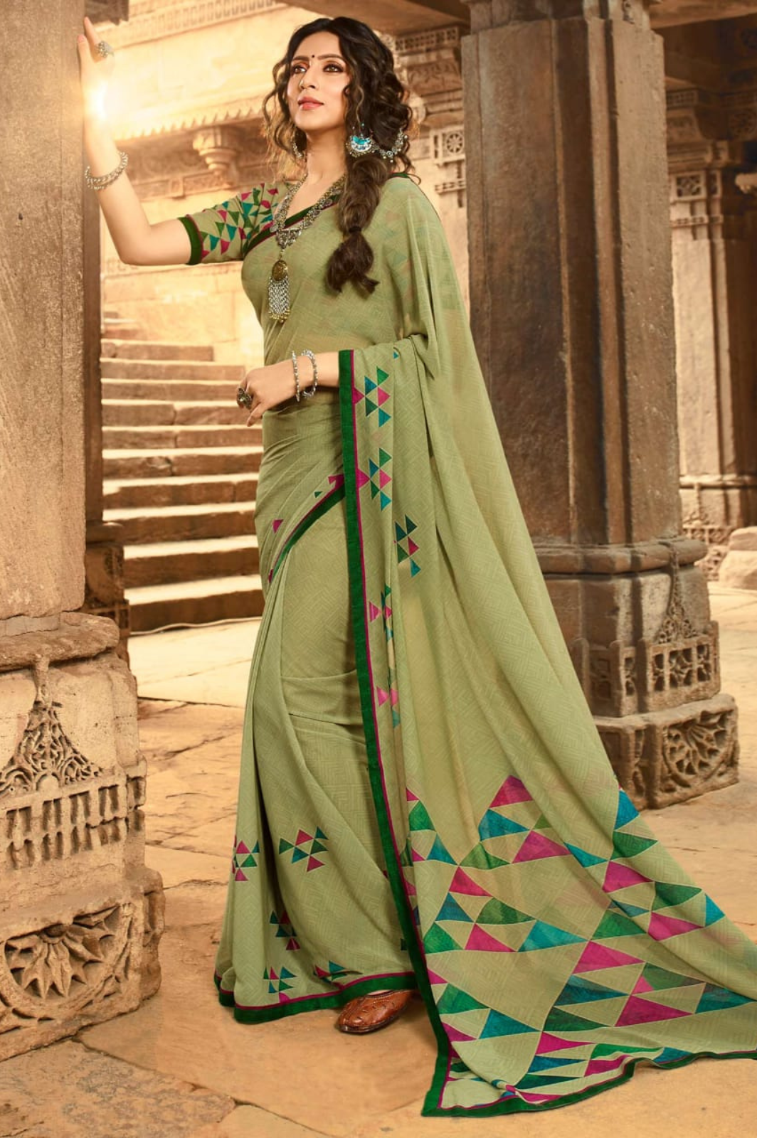 Georgette Silk Printed Saree with Beautiful Jacquard Lace