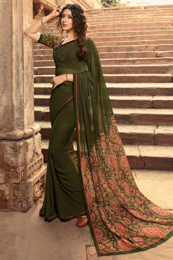 Georgette Silk Printed Saree with Beautiful Jacquard Lace