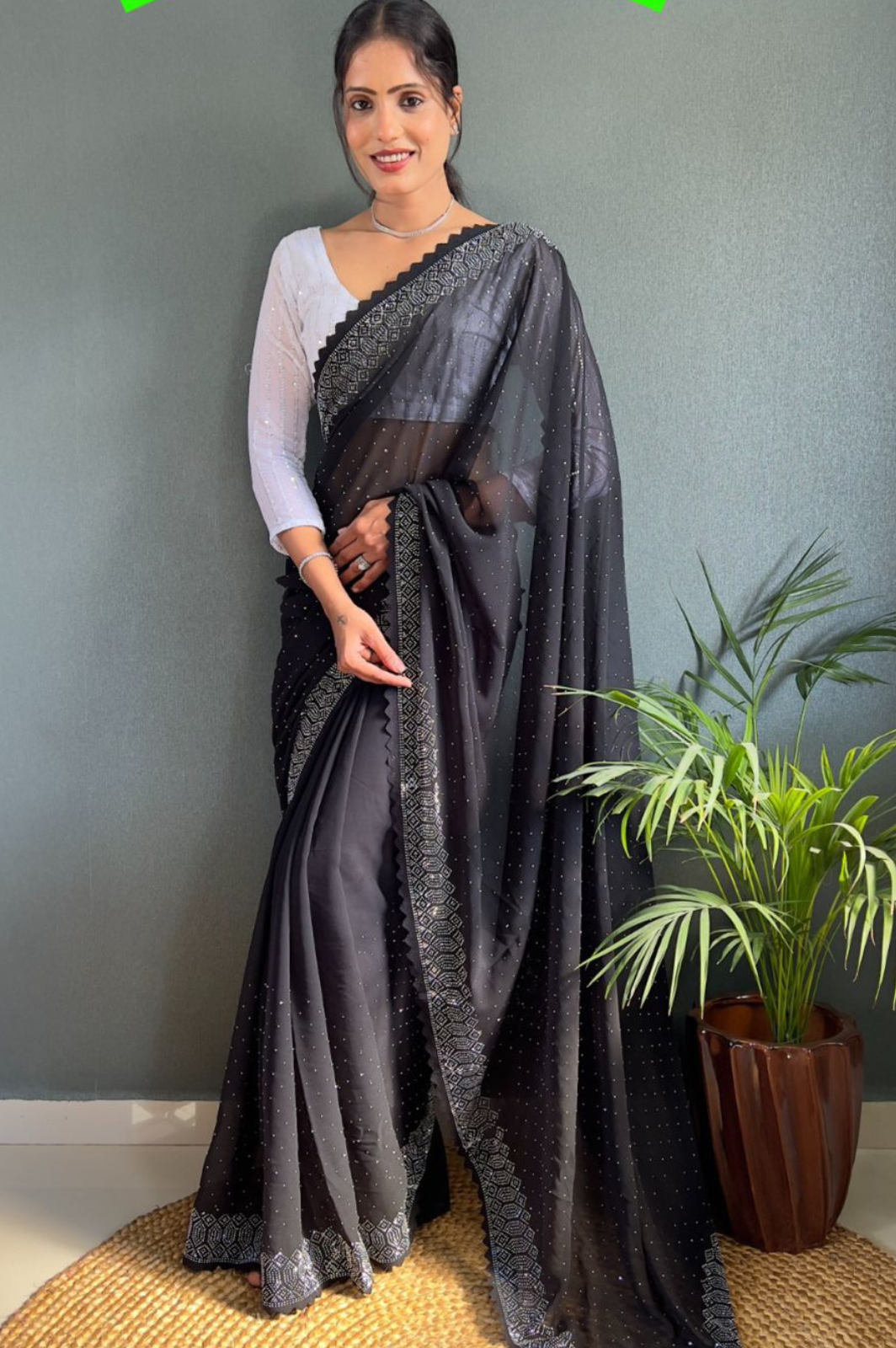 Ready-to-Wear Diamond Hotfix Hit Design saree