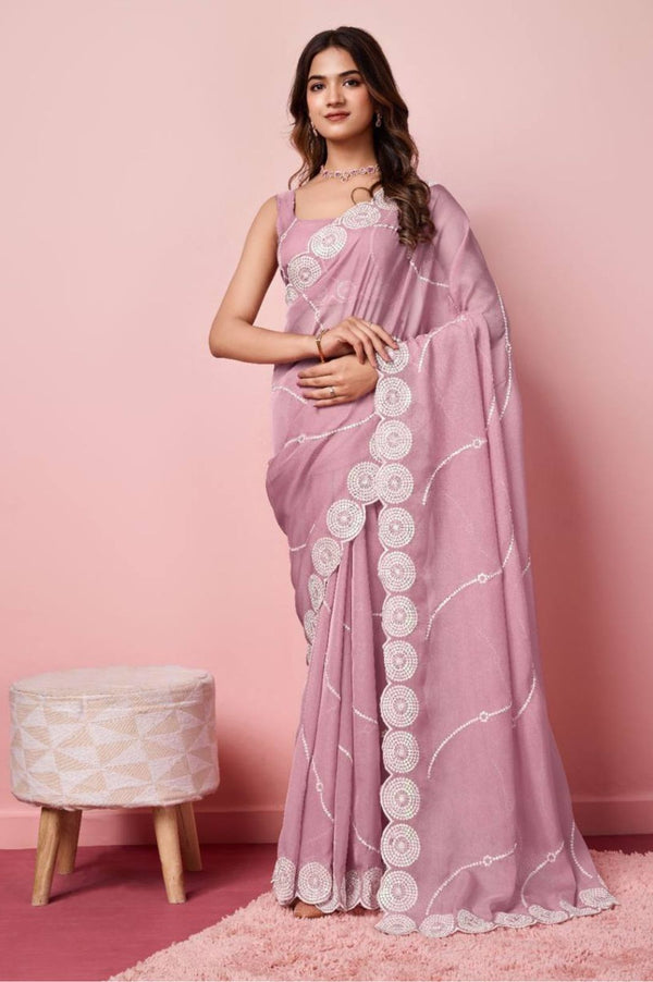 Premium Soft Taby Silk Organza Saree with C-Pallu Embroidery Work