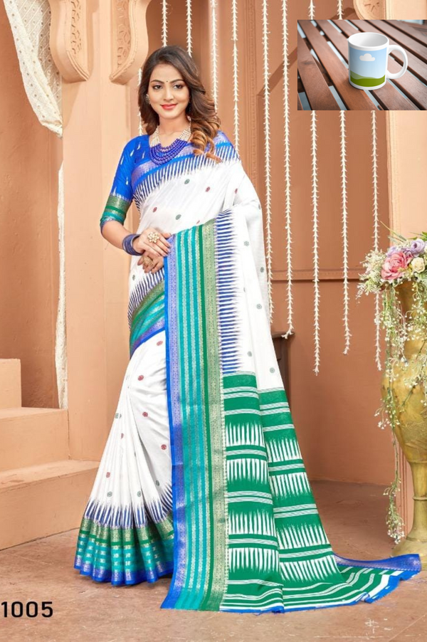 soft cotton crape saree with woven zari border