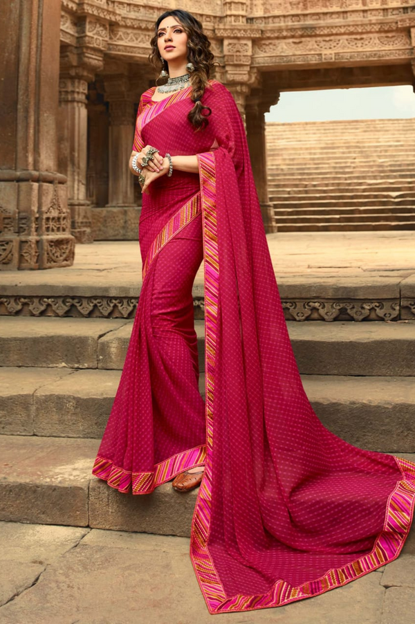 Georgette Silk Printed Saree with Beautiful Jacquard Lace