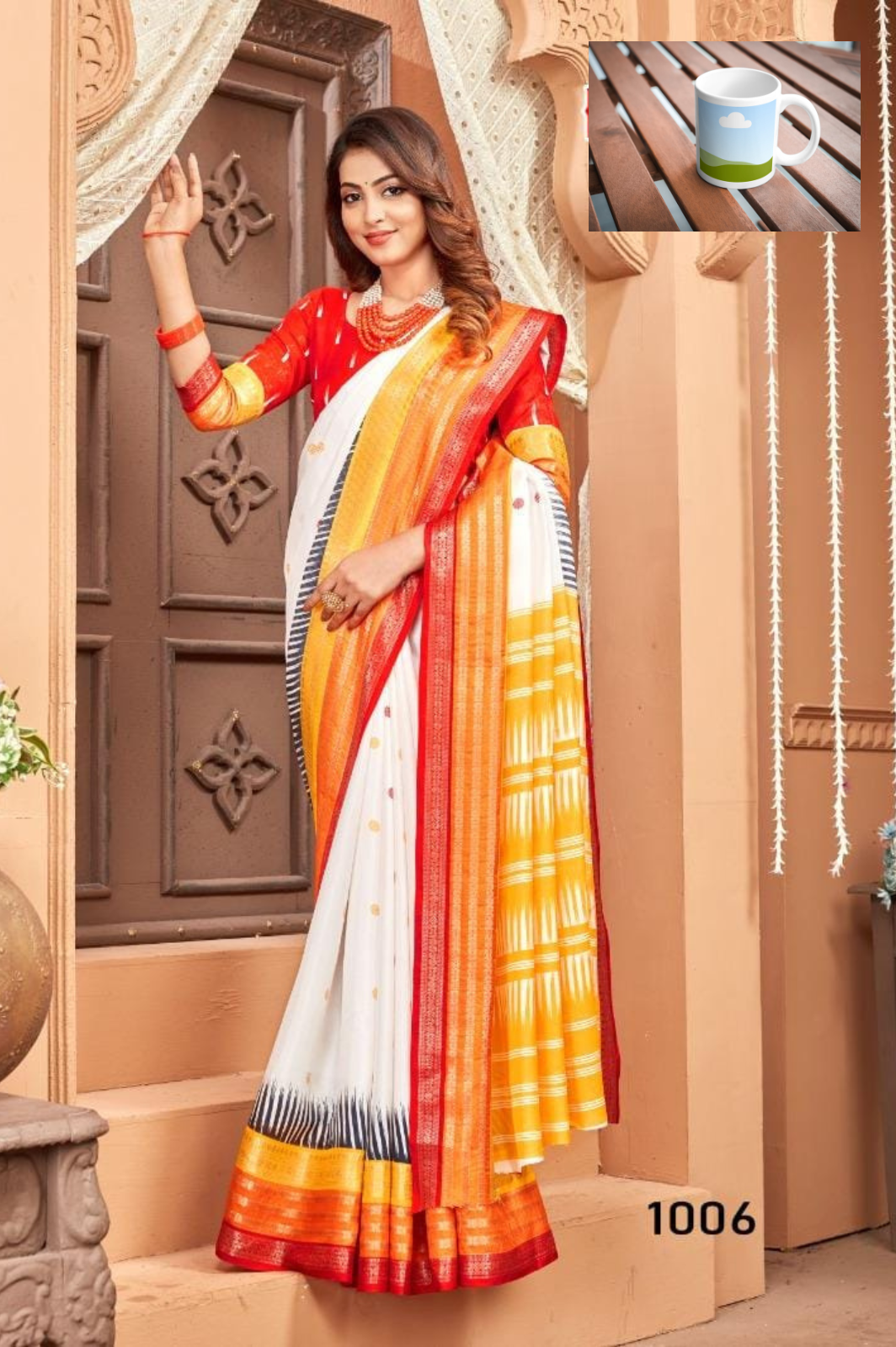 soft cotton crape saree with woven zari border