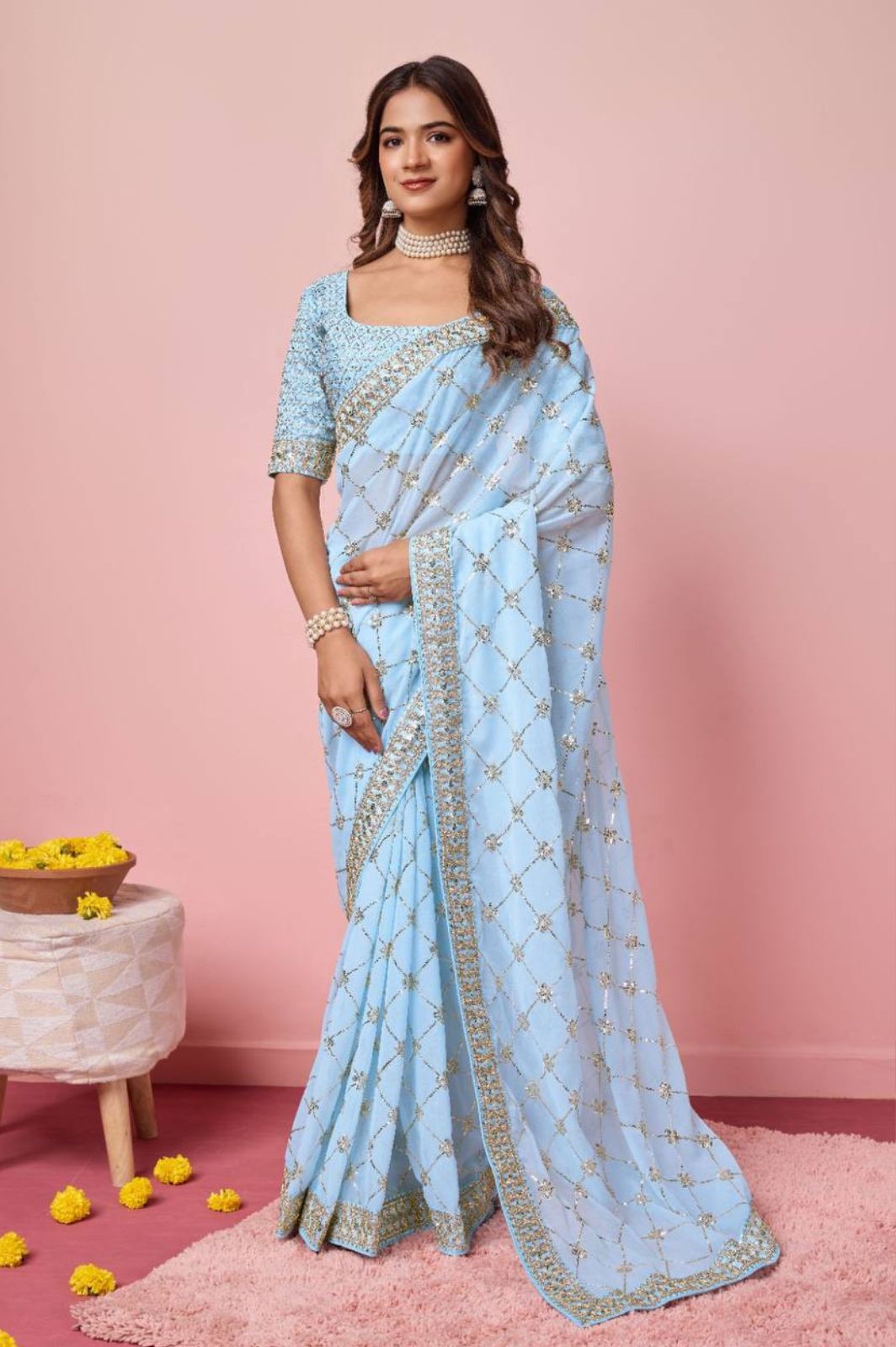 Elegant Soft Georgette Saree with All Over Sequins Work