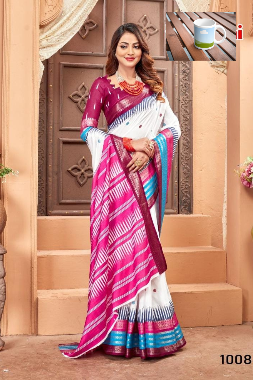 cotton crape saree with woven zari border