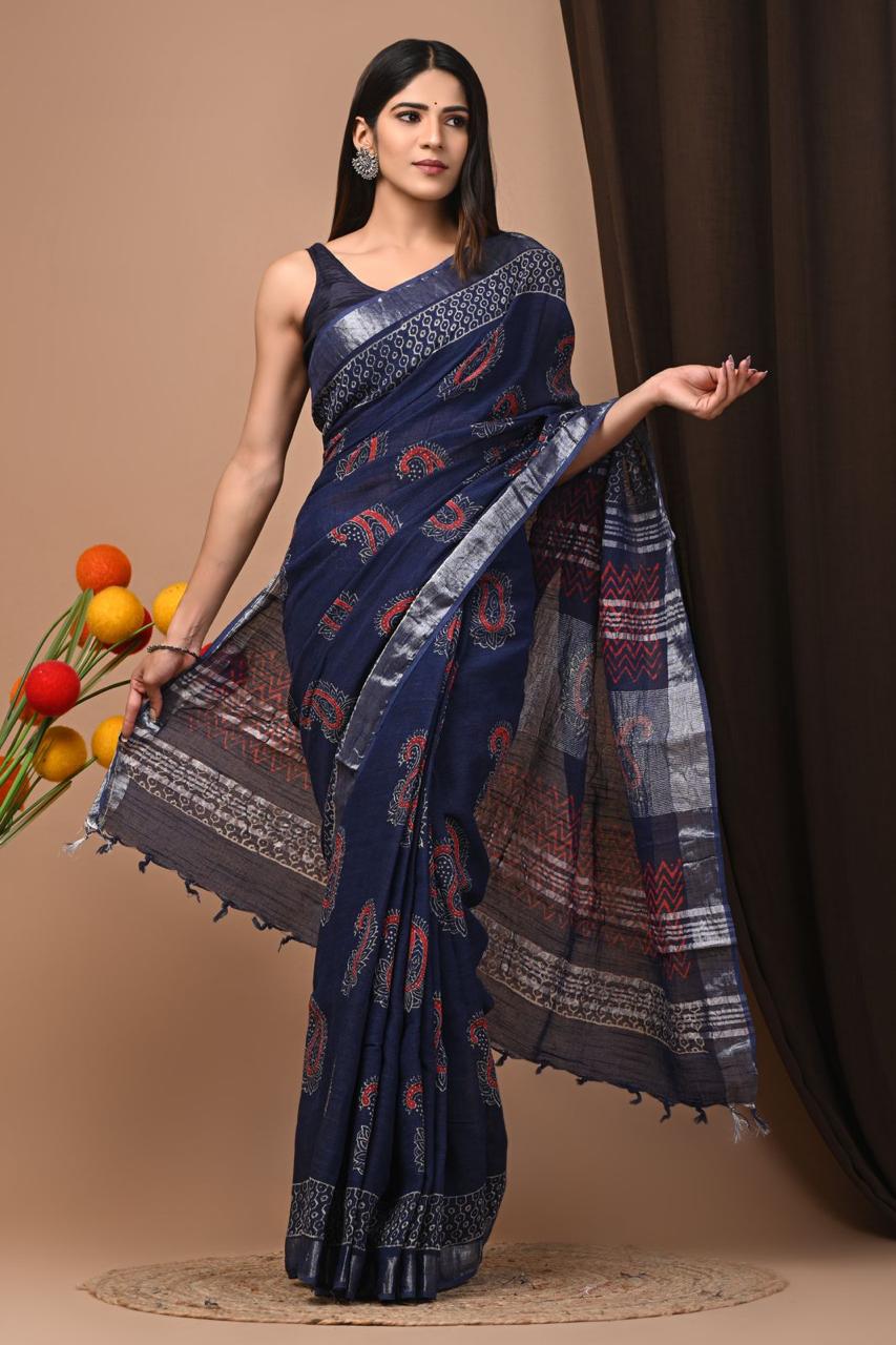  Original Linen  Digital Print Saree