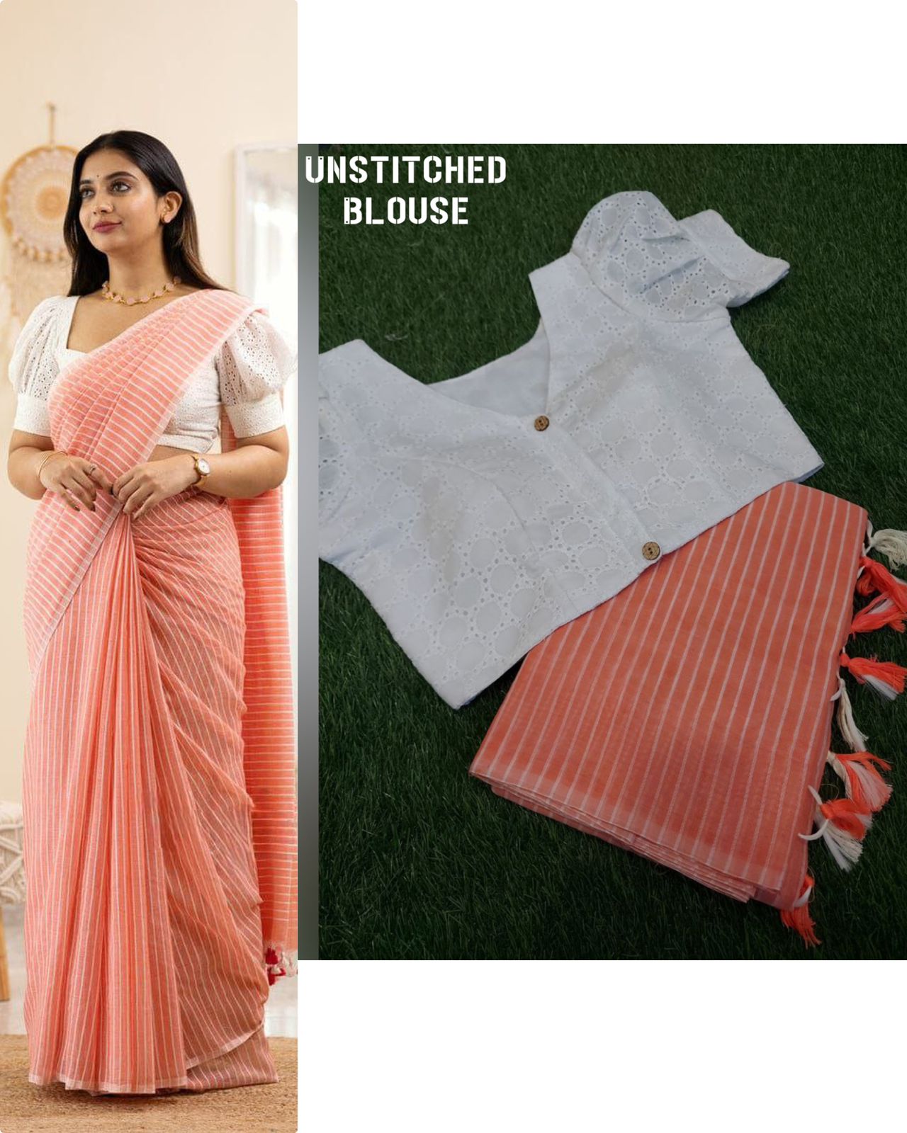 Soft Khadi Cotton Saree with Very Fancy Tassels Designed