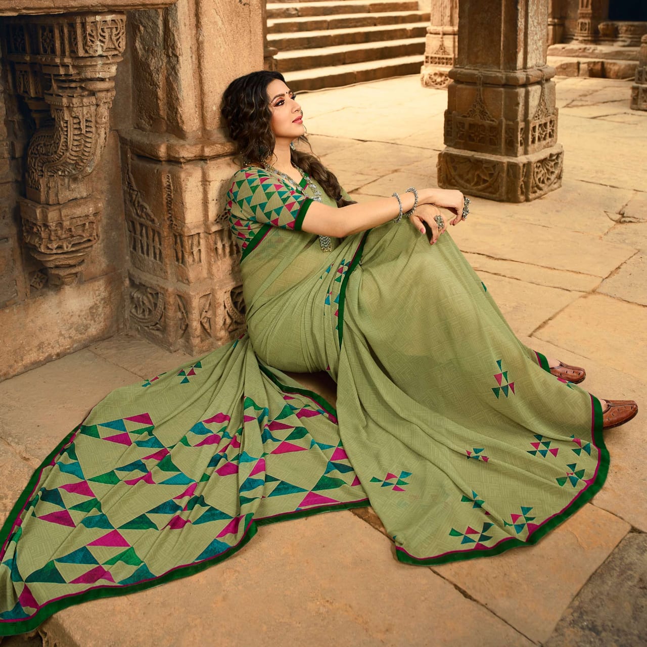 Georgette Silk Printed Saree with Beautiful Jacquard Lace