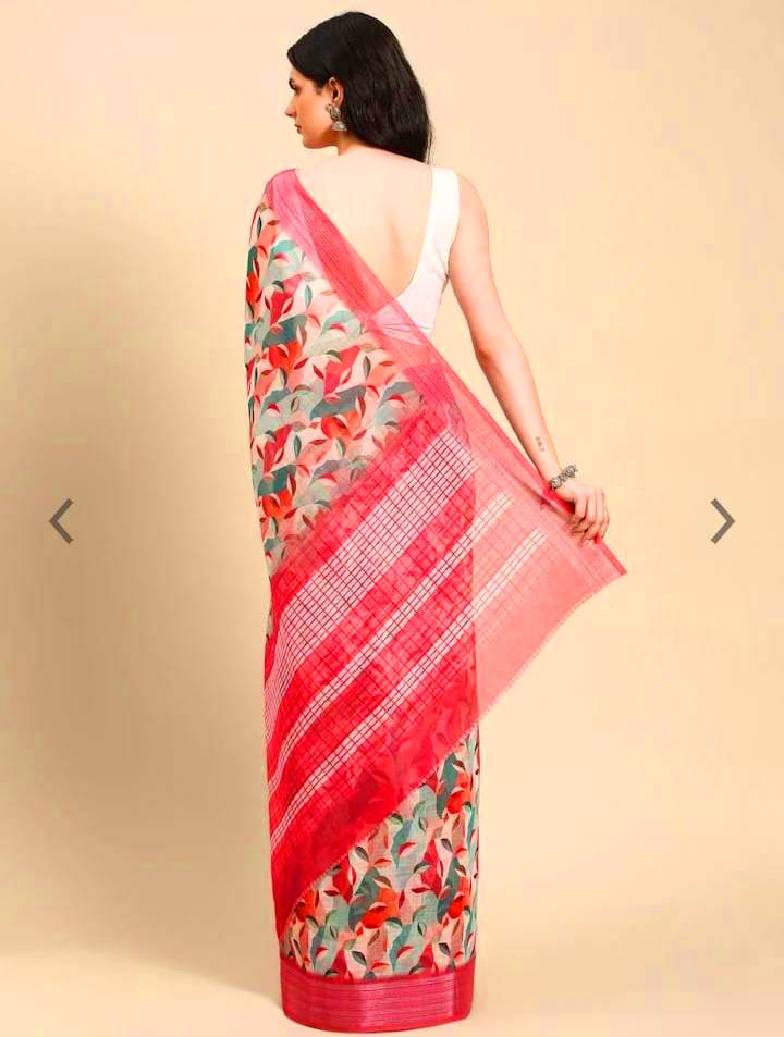 Fancy Cotton Linen Saree with Superb Digital Print and Digital Print Blouse