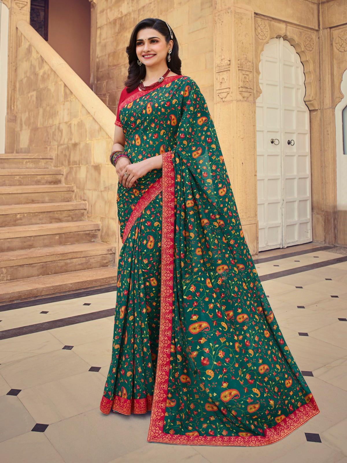 Georgette Printed Saree with Art Silk Blouse