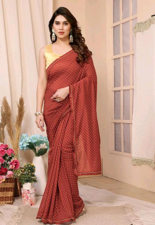 Bright Georgette Silk Saree with Frill Lace Work