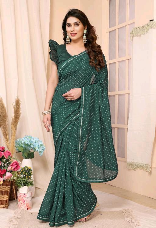 Bright Georgette Silk Saree with Frill Lace Work