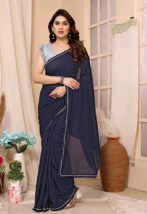 Bright Georgette Silk Saree with Frill Lace Work