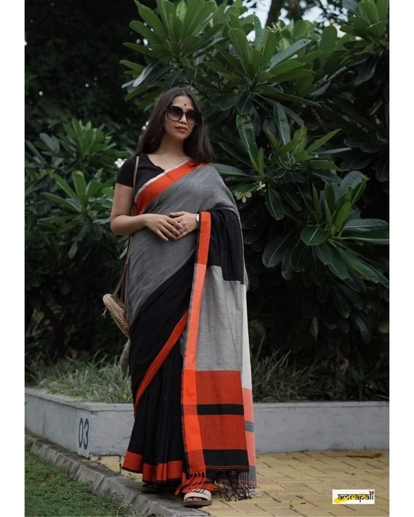 Charcoal CK Khadi Saree with Attached Blouse Piece