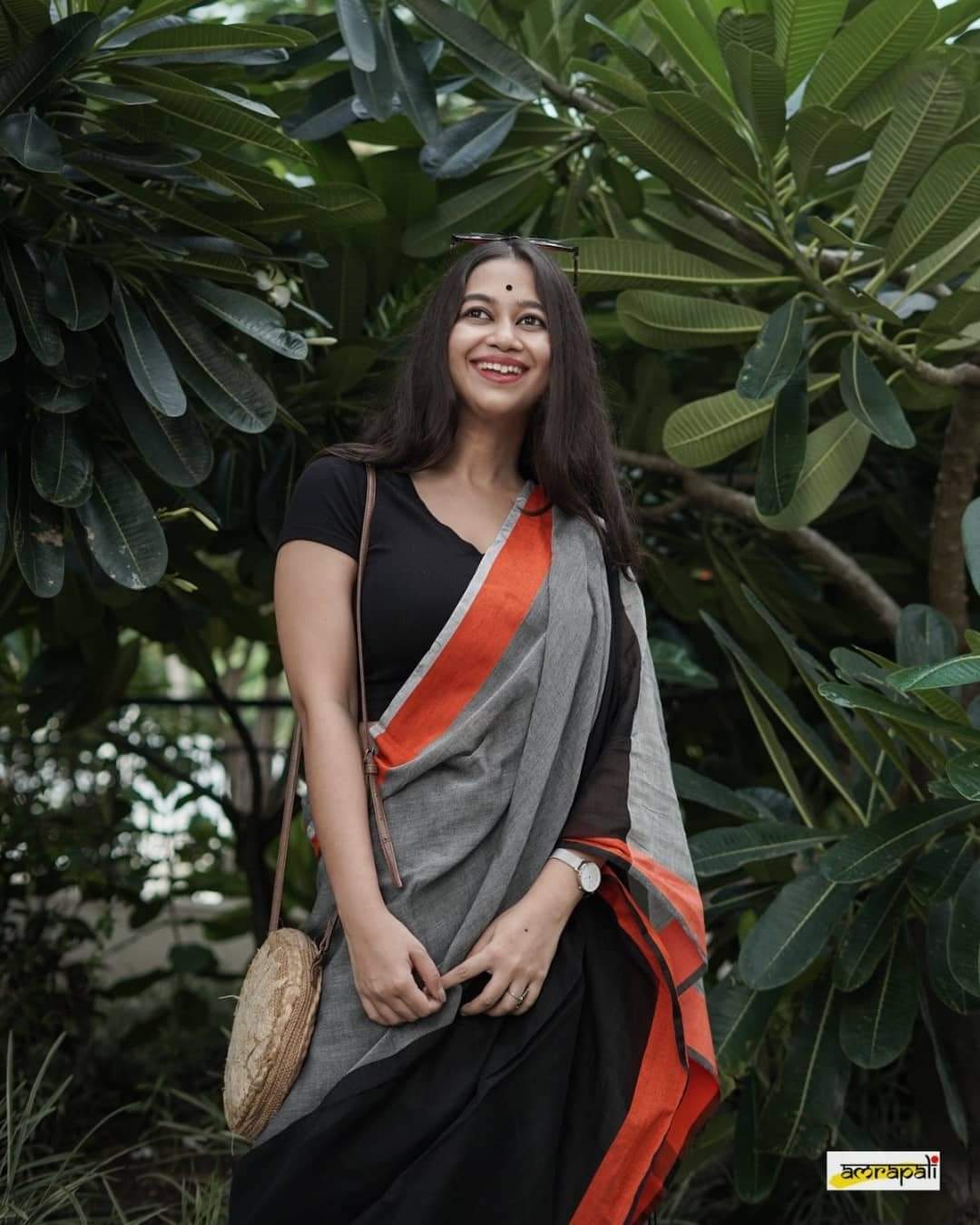 Charcoal CK Khadi Saree with Attached Blouse Piece