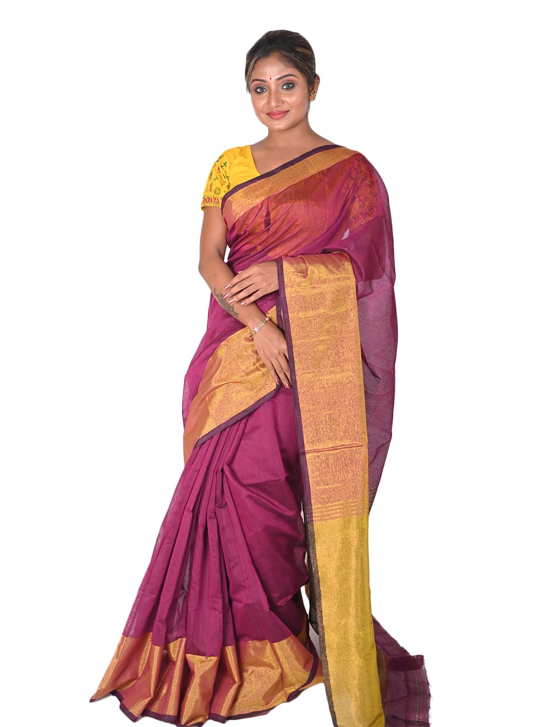 Mongol Giri Jori Mahapar Cotton Silk Handloom Saree with Copper Zari Pallu and Border