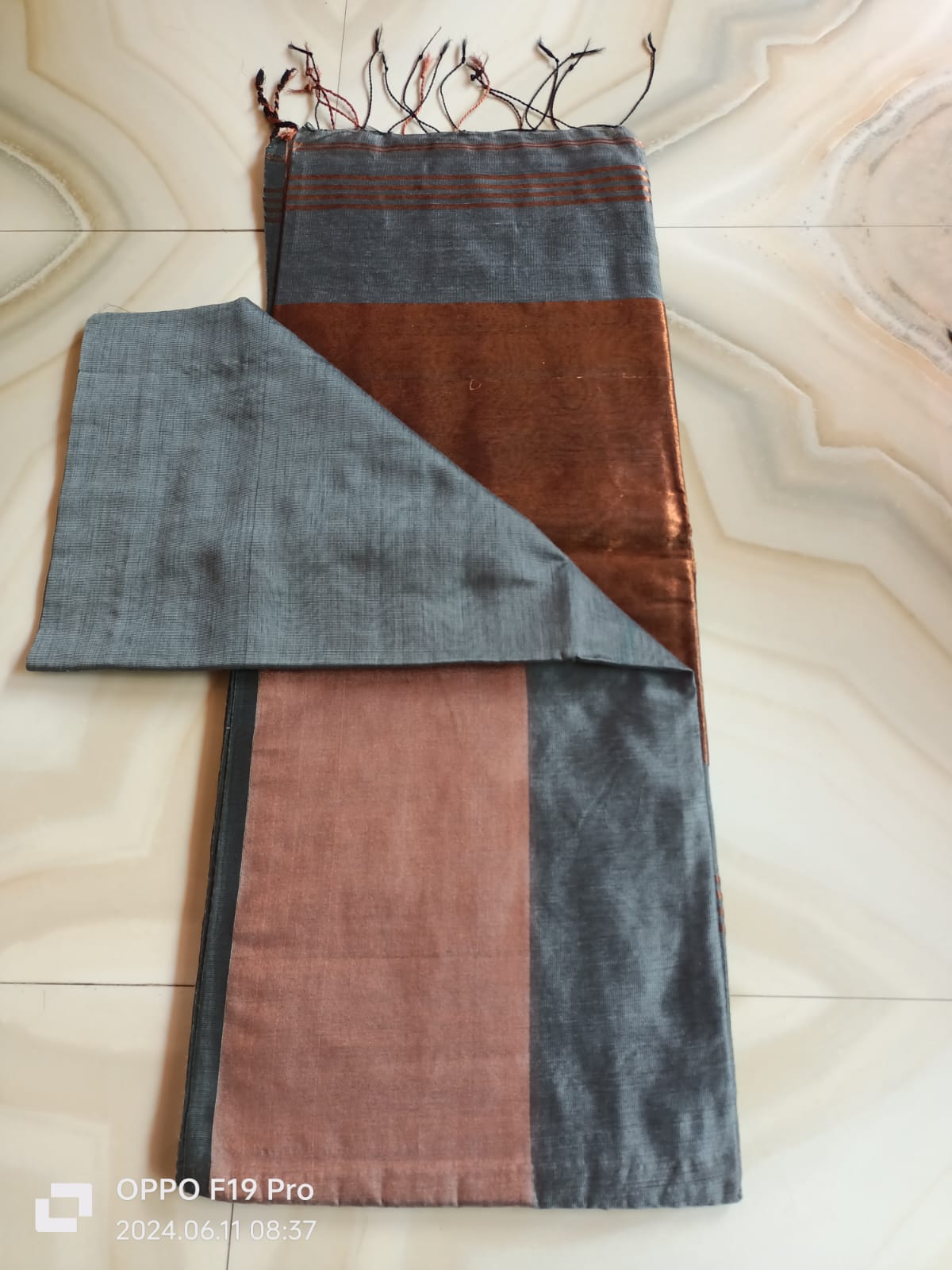 Mongol Giri Jori Mahapar Cotton Silk Handloom Saree with Copper Zari Pallu and Border