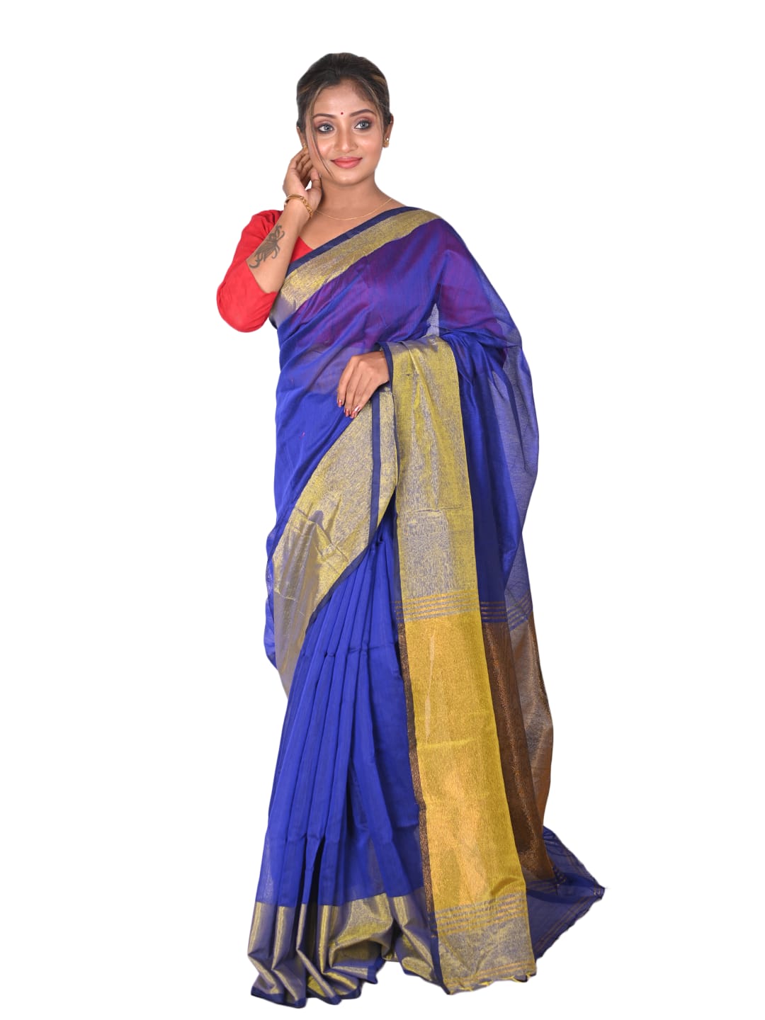 Mongol Giri Jori Mahapar Cotton Silk Handloom Saree with Copper Zari Pallu and Border