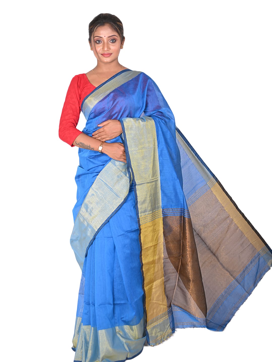 Mongol Giri Jori Mahapar Cotton Silk Handloom Saree with Copper Zari Pallu and Border