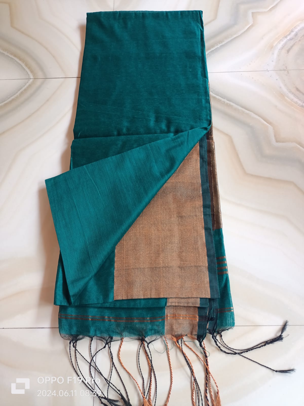 Mongol Giri Jori Mahapar Cotton Silk Handloom Saree with Copper Zari Pallu and Border