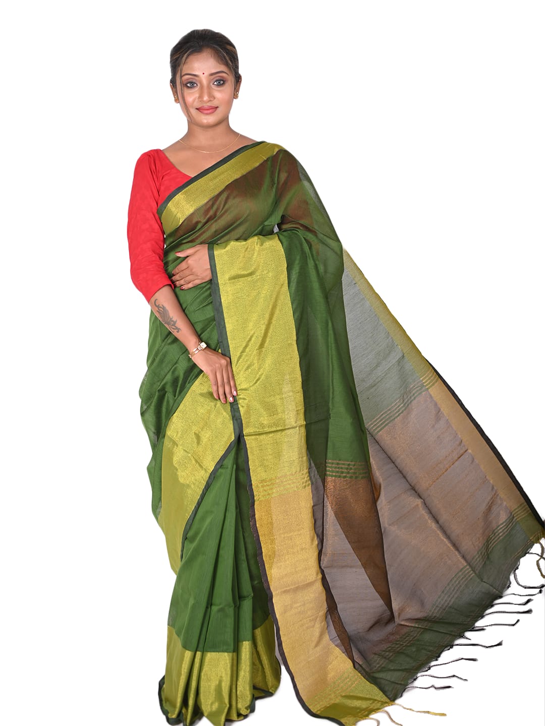 Mongol Giri Jori Mahapar Cotton Silk Handloom Saree with Copper Zari Pallu and Border