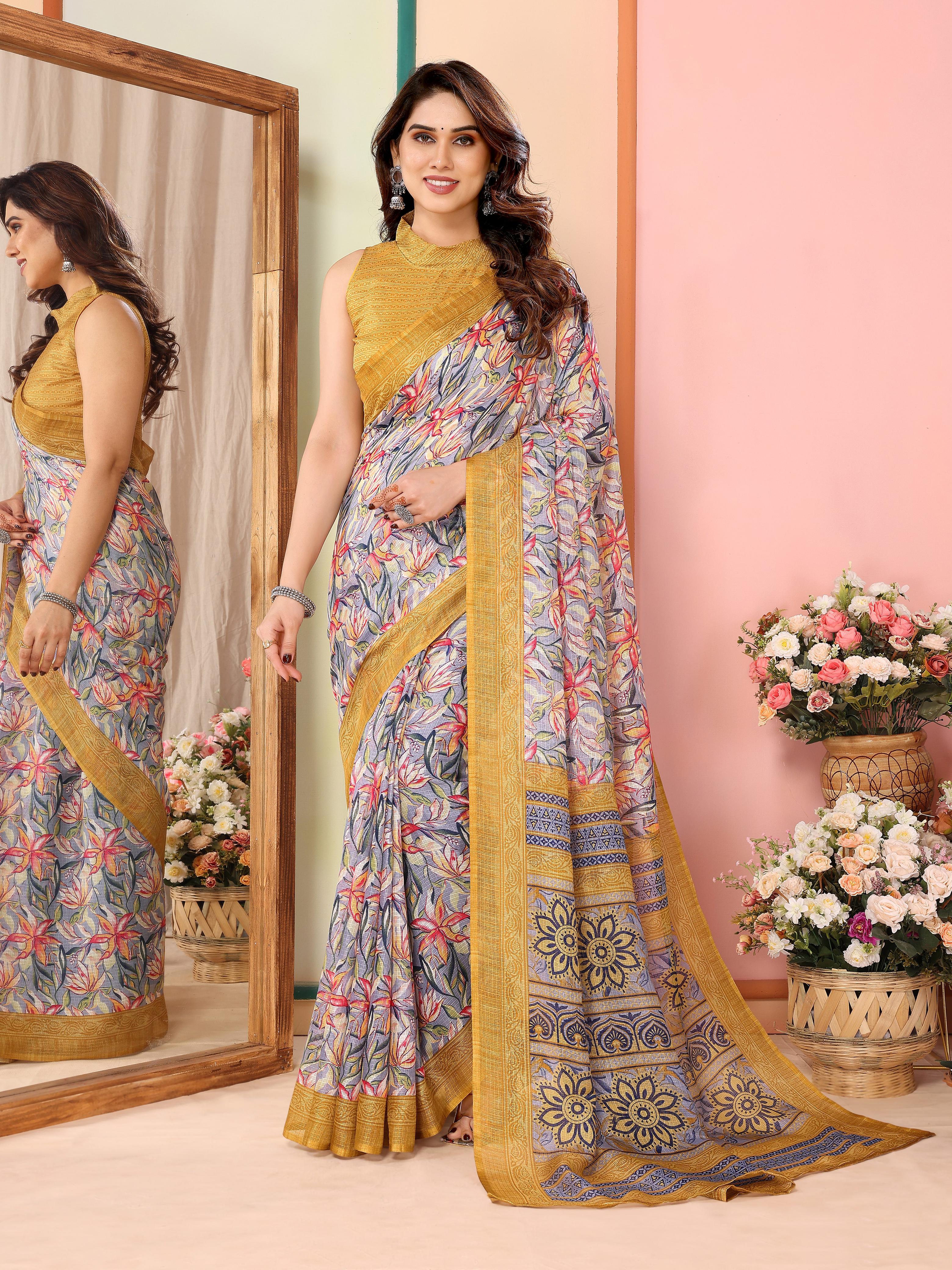 Premium Kota Doriya silk, renowned for its lightweight feel and elegant texture