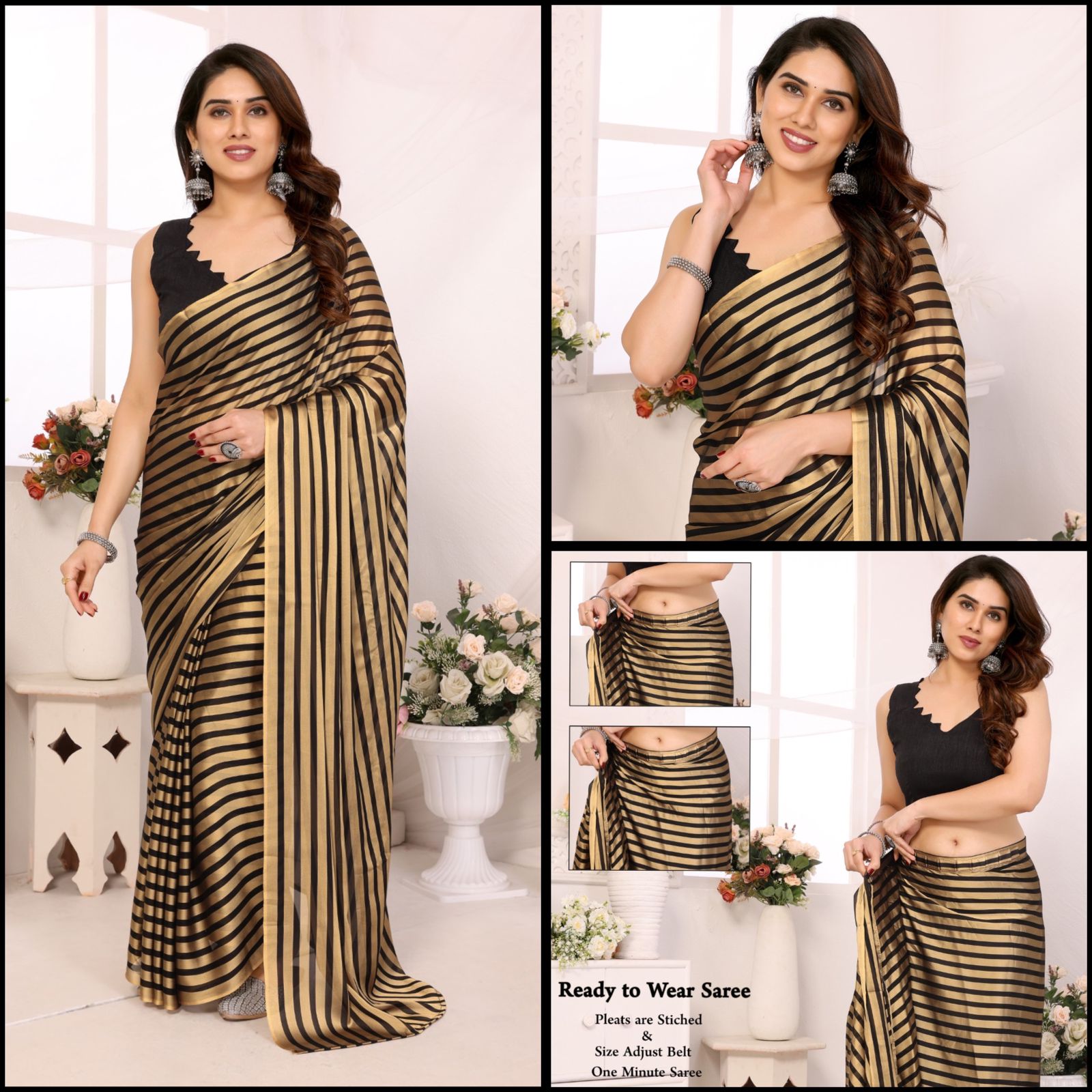 Lining Printed Georgette Ready-to-Wear Saree with Banglori Silk Blouse