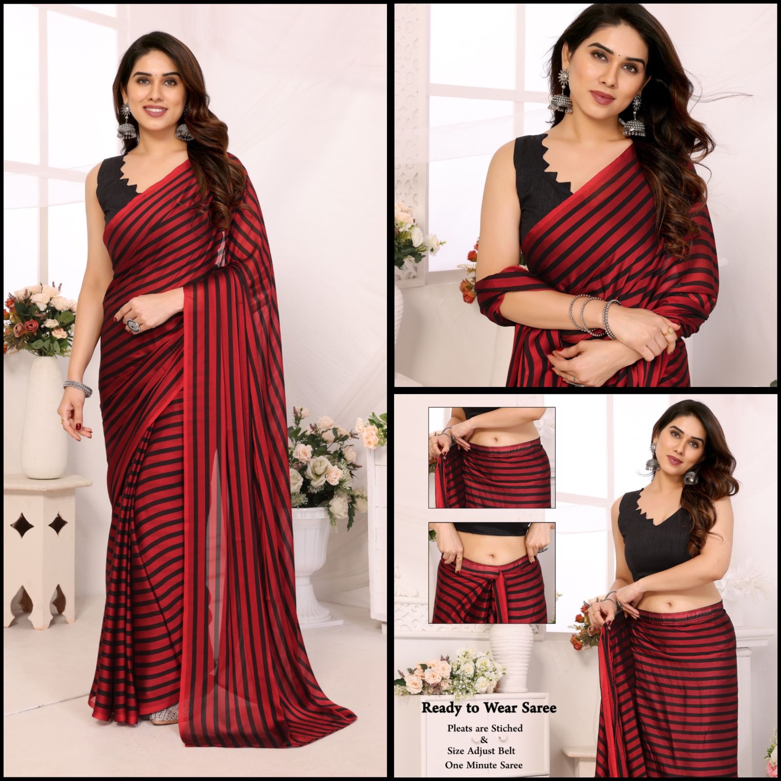 Lining Printed Georgette Ready-to-Wear Saree with Banglori Silk Blouse