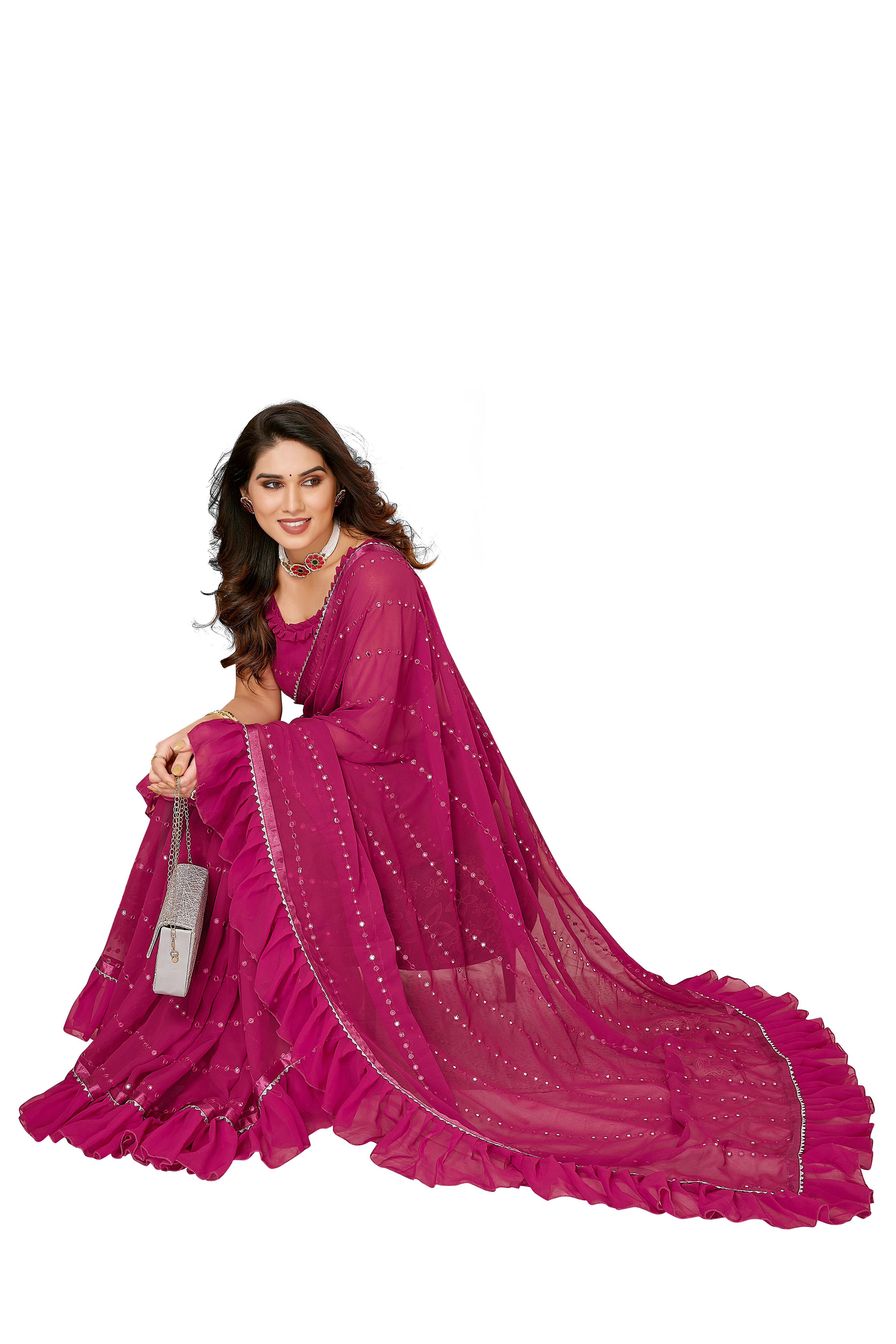 Georgette Silk Ruffal Saree with Mirror Work