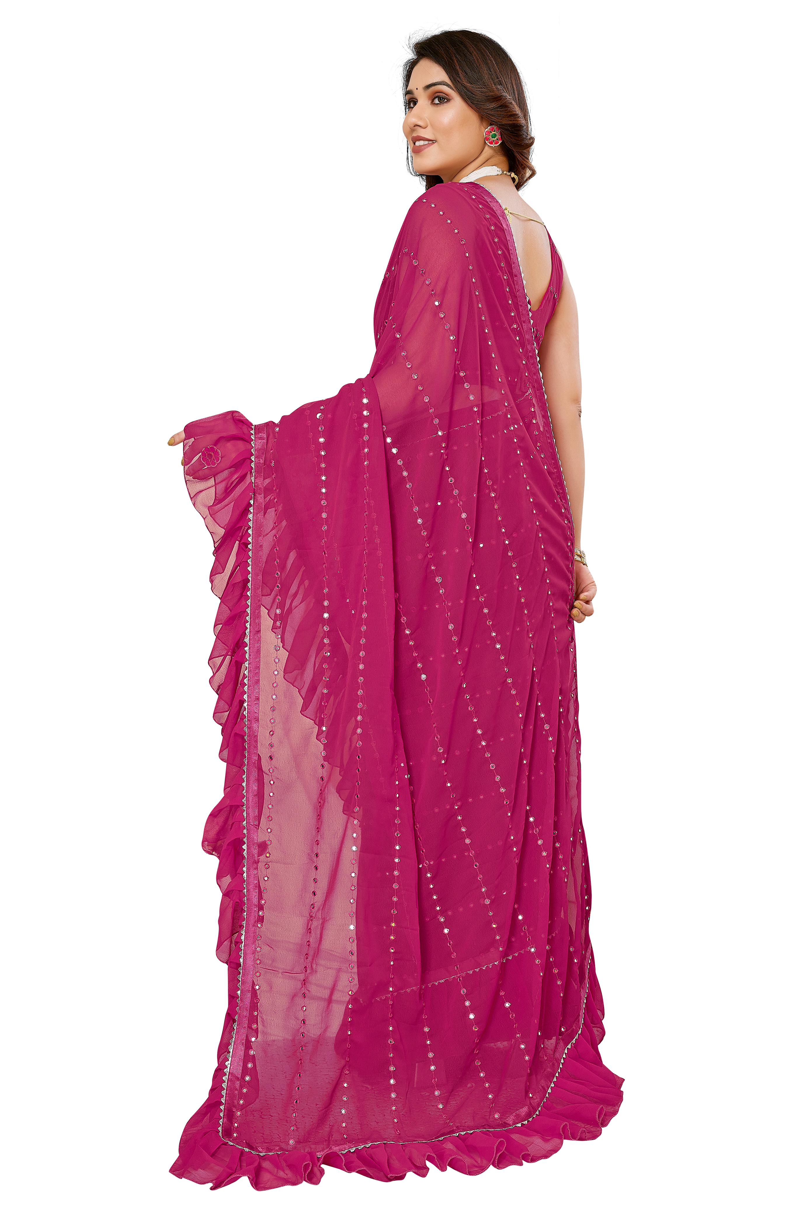 Georgette Silk Ruffal Saree with Mirror Work