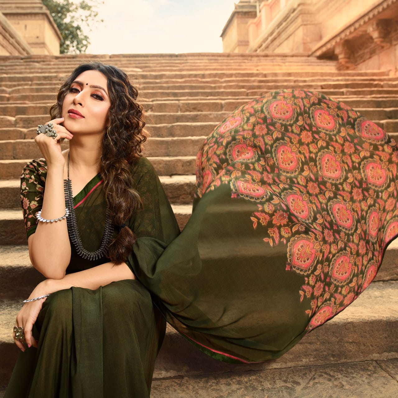 Georgette Silk Printed Saree with Beautiful Jacquard Lace