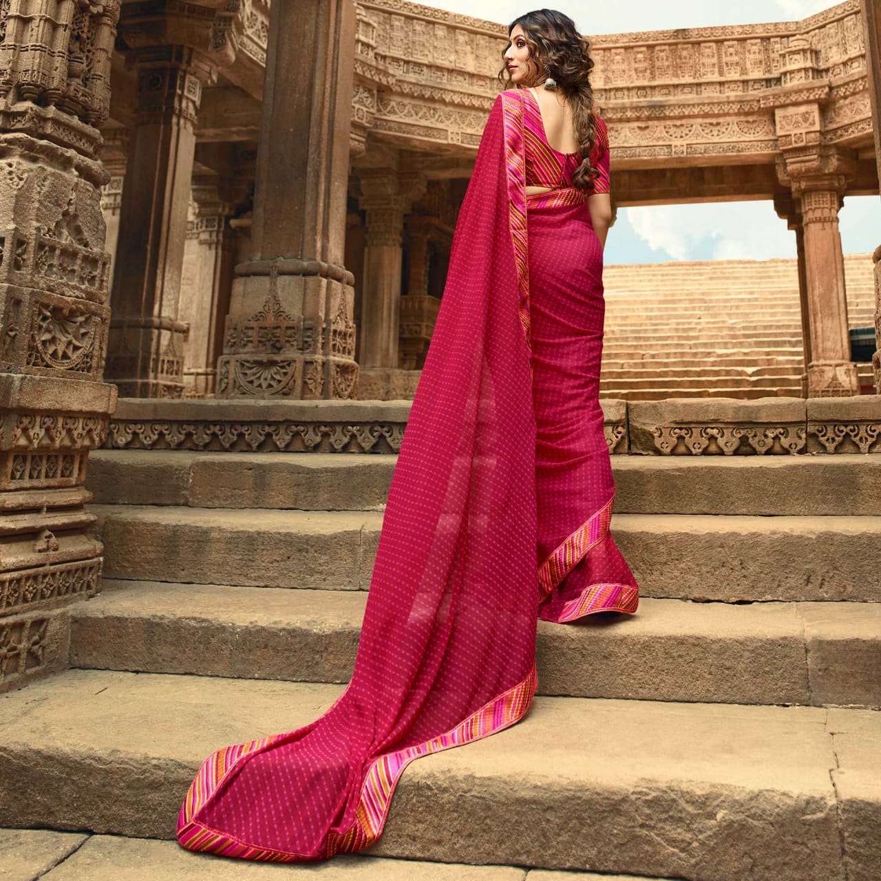 Georgette Silk Printed Saree with Beautiful Jacquard Lace