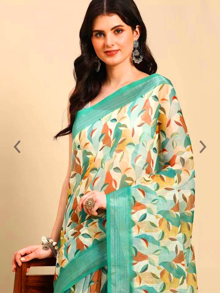 Fancy Cotton Linen Saree with Superb Digital Print and Digital Print Blouse