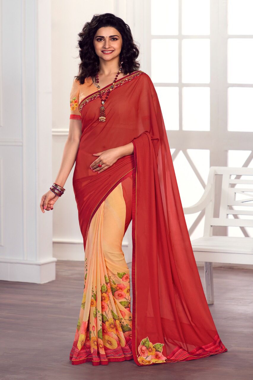 Georgette Printed Saree with Banglori Silk Blouse